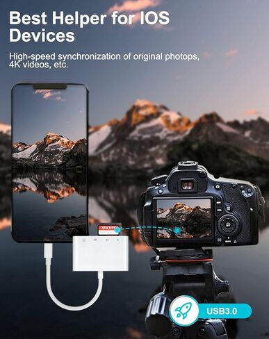 قارئ بطاقات SD TF لايفون / ايباد، مجموعات اتصال كاميرا 4 في 1 USB او تي جي، محول كاميرا USB للايفون، متوافق مع ايفون/ايباد، يدعم iOS 15. التوصيل والتشغيل in Kuwait