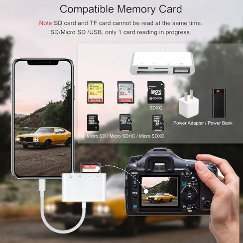 قارئ بطاقات SD TF لايفون / ايباد، مجموعات اتصال كاميرا 4 في 1 USB او تي جي، محول كاميرا USB للايفون، متوافق مع ايفون/ايباد، يدعم iOS 15. التوصيل والتشغيل in Kuwait