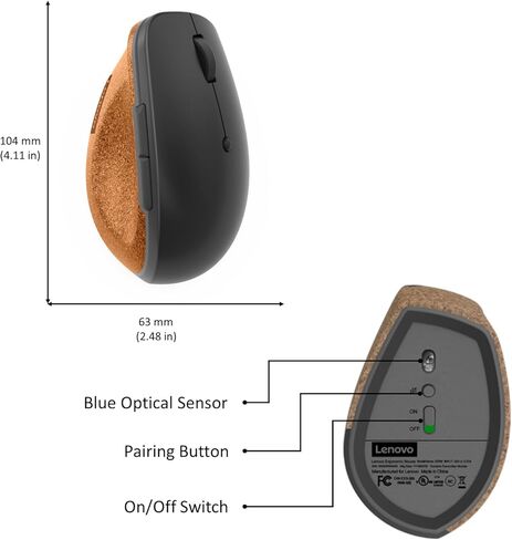 Lenovo Go ماوس رأسي لاسلكي - فأرة كمبيوتر - أزرار قابلة للبرمجة - مريح - لليد اليمنى - 2.4 جيجا هرتز - مستقبل USB - متوافق مع أجهزة الكمبيوتر الشخصية وأجهزة الكمبيوتر المحمولة - رمادي ستورم in Kuwait