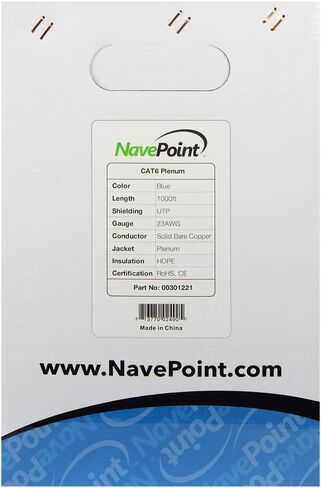 سترة NavePoint Cat6 Plenum، 1000 قدم، أبيض، كابل إيثرنت نحاسي عاري صلب، 550 ميجاهرتز، 23AWG 4 أزواج، زوج ملتوي غير محمي (UTP) in Kuwait