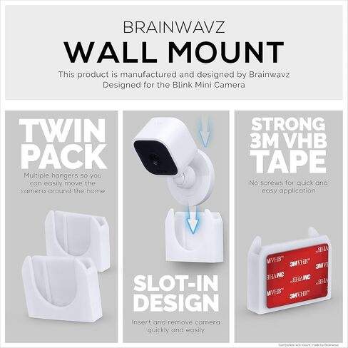 حامل لاصق على الحائط من BRAINWAVZ لكاميرا Blink Mini، عبوتان، حامل بدون متاعب، شريط قوي 3M VHB، بدون براغي، تركيب بدون فوضى، حامل حامل (أبيض) in Kuwait