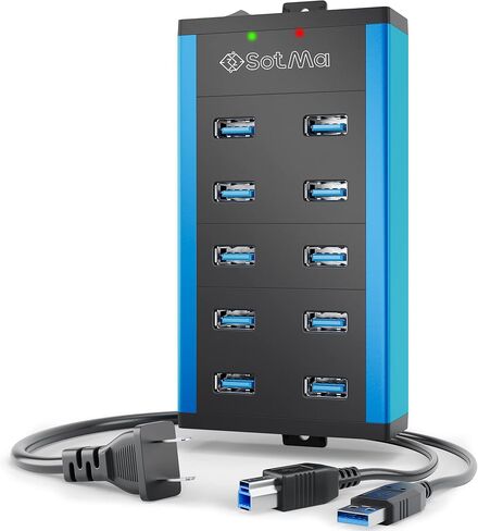 موزع USB 3.0 - موزع متعدد الامان بـ10 منافذ 3.0 مع محول - موزع USB الومنيوم مع دعامات تثبيت - منافذ USB اضافية لاجهزة اللابتوب والكمبيوتر الشخصي in Kuwait