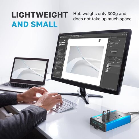 موزع USB 3.0 - موزع متعدد الامان بـ10 منافذ 3.0 مع محول - موزع USB الومنيوم مع دعامات تثبيت - منافذ USB اضافية لاجهزة اللابتوب والكمبيوتر الشخصي in Kuwait