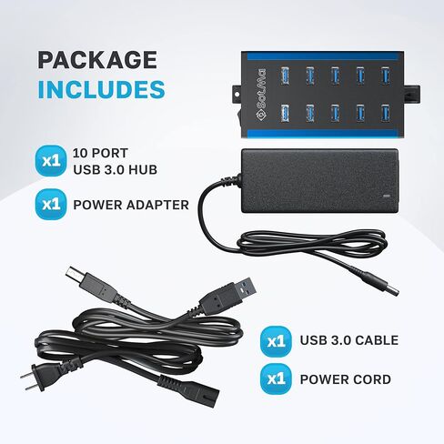 موزع USB 3.0 - موزع متعدد الامان بـ10 منافذ 3.0 مع محول - موزع USB الومنيوم مع دعامات تثبيت - منافذ USB اضافية لاجهزة اللابتوب والكمبيوتر الشخصي in Kuwait