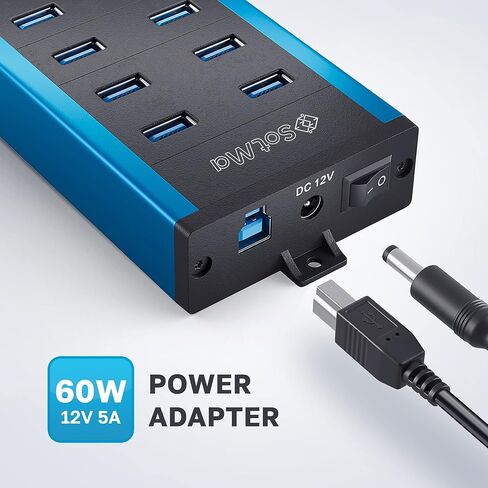 موزع USB 3.0 - موزع متعدد الامان بـ10 منافذ 3.0 مع محول - موزع USB الومنيوم مع دعامات تثبيت - منافذ USB اضافية لاجهزة اللابتوب والكمبيوتر الشخصي in Kuwait