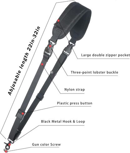 حزام رفع الكاميرا، حزام للرقبة والكتف قابل للتعديل مع مشبك أمان سريع الفتح بطول 81.28 سم in Kuwait