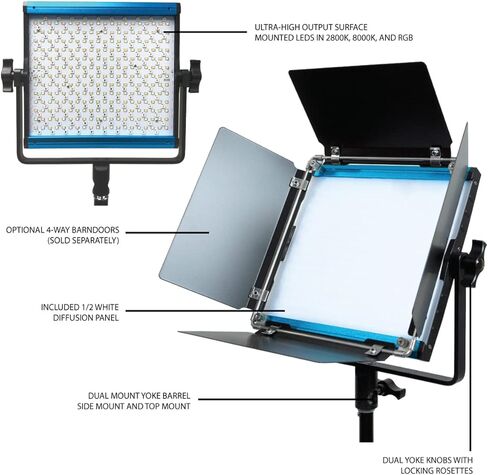 دراكاست سلسلة اكس LED500 - اضاءة فيديو LED RGB وثنائية اللون 2800-8000 كلفن | تحكم في التطبيق | قابل للتعتيم 0-100% | CRI & TLCI 96+ | لوحة بطارية NP-F مزدوجة in Kuwait
