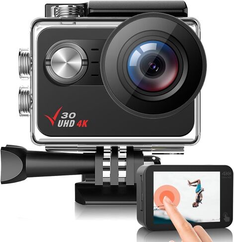 كاميرا الحركة الأصلية 4K 30FPS 98FT تحت الماء كاميرا مقاومة للماء شاشة تعمل باللمس واي فاي كاميرا رياضية تثبيت EIS 170 درجة قابلة للتعديل مع 2 * 1350 بطاريات خوذة مجموعة الملحقات in Kuwait