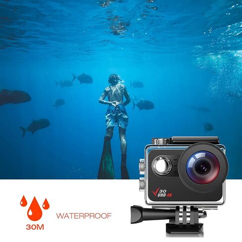 كاميرا الحركة الأصلية 4K 30FPS 98FT تحت الماء كاميرا مقاومة للماء شاشة تعمل باللمس واي فاي كاميرا رياضية تثبيت EIS 170 درجة قابلة للتعديل مع 2 * 1350 بطاريات خوذة مجموعة الملحقات in Kuwait