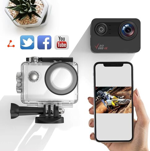 كاميرا الحركة الأصلية 4K 30FPS 98FT تحت الماء كاميرا مقاومة للماء شاشة تعمل باللمس واي فاي كاميرا رياضية تثبيت EIS 170 درجة قابلة للتعديل مع 2 * 1350 بطاريات خوذة مجموعة الملحقات in Kuwait