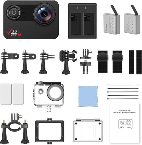 كاميرا الحركة الأصلية 4K 30FPS 98FT تحت الماء كاميرا مقاومة للماء شاشة تعمل باللمس واي فاي كاميرا رياضية تثبيت EIS 170 درجة قابلة للتعديل مع 2 * 1350 بطاريات خوذة مجموعة الملحقات in Kuwait