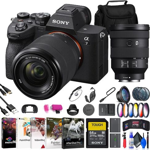 كاميرا Sony a7 IV بدون مرآة مع عدسة 28-70 مم (ILCE-7M4K/B) + عدسة Sony FE مقاس 24-105 مم + بطاقة 64 جيجابايت + مجموعة مرشح + عدسة زاوية واسعة + مجموعة مرشح الألوان + غطاء العدسة + حقيبة + المزيد (متجددة) in Saudi Arabia