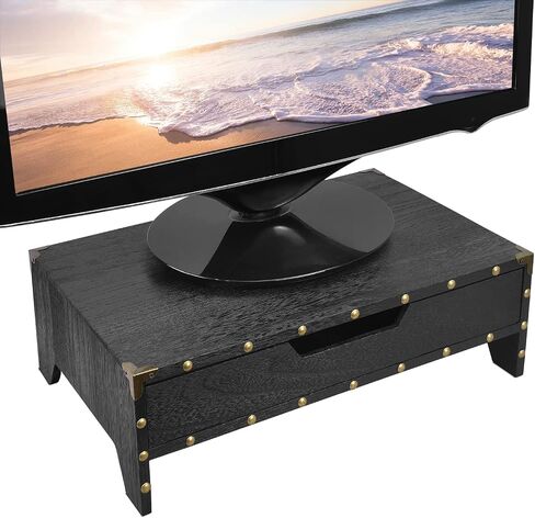 Ikee Design Wooden Monitor Stand Riser with Drawer, Wood Desktop Stands for Laptop Computer/TV/PC, Wood Clutter-Free Desk Stand with Storage Organizer,16 1/2 W x 10 1/4 D x 5 1/8 H in, Black in Kuwait