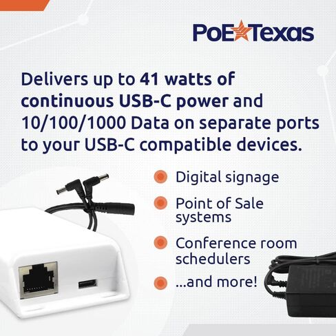 POE-USBC-Kit | موزع طاقة فوق إيثرنت إلى USB من النوع C مع مخرج 41 وات | متوافق مع لينوفو، مايكروسوفت سيرفس جو، أجهزة الكمبيوتر المحمولة وغيرها in Kuwait