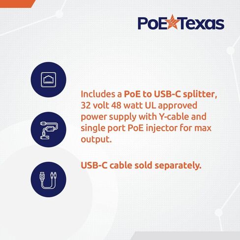 POE-USBC-Kit | موزع طاقة فوق إيثرنت إلى USB من النوع C مع مخرج 41 وات | متوافق مع لينوفو، مايكروسوفت سيرفس جو، أجهزة الكمبيوتر المحمولة وغيرها in Kuwait