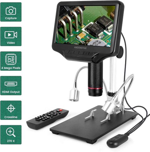 مجهر رقمي AD407 7 بوصة بشاشة LCD 1080P HDMI مع تكبير 270X، أداة محمولة لفحص PCB، إصلاح الهاتف ولحام SMD/SMT/BGA in Kuwait