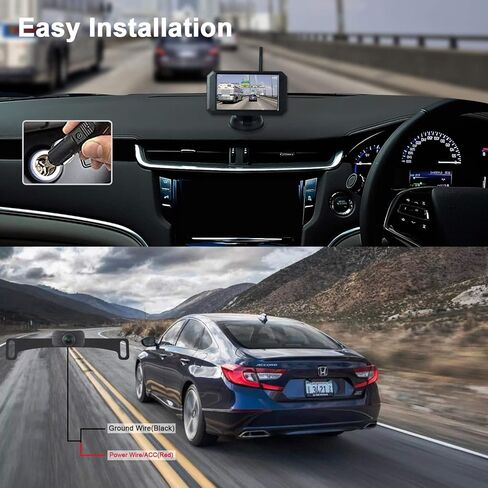 مجموعة الكاميرا العكسية للإرسال اللاسلكي الرقمي من YIMU، شاشة IPS عالية الدقة مقاس 5 بوصات، كاميرا رؤية ليلية عالية الدقة IP69، تركيب حامل لوحة الترخيص بنفسك in Kuwait