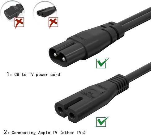 سلك كابل طاقة مقسم Y متوافق مع Apple TV الجيل الأول والثاني والثالث والرابع والخامس (4K)، اثنان في واحد، C8 إلى Dual C7 in Kuwait