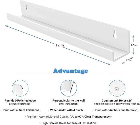 SOMOLUX Vinyl Record Shelf Wall Mount, Acrylic Album Record Holder Wall Mount for Display Listening Records Collection and Decoration 6 Pack 7'' White in Kuwait