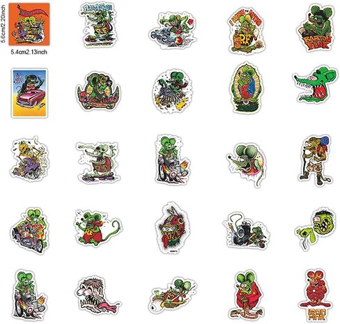 ملصقات Rat Fink | 50 قطعة Monster Head Rat Fink Hot Rod Art PVC ملصقات جمالية مقاومة للماء من الفينيل للوح والدراجة واللاب توب وزجاجات المياه وكتاب السيارات ملصقات لكتاب السيارات للأولاد والمراهقين in Kuwait