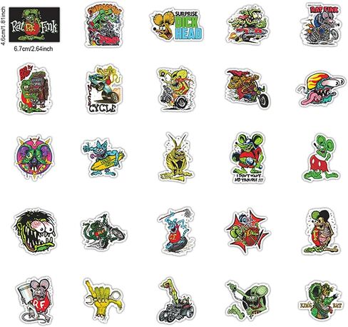 ملصقات Rat Fink | 50 قطعة Monster Head Rat Fink Hot Rod Art PVC ملصقات جمالية مقاومة للماء من الفينيل للوح والدراجة واللاب توب وزجاجات المياه وكتاب السيارات ملصقات لكتاب السيارات للأولاد والمراهقين in Kuwait