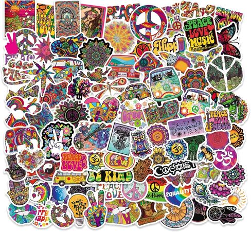 JoyJoy 101PCS Psychedelic Hippie Stickers for Teens Adult Waterproof Water Bottle Car Bike Guitar Skateboard Luggage Greeting Card Gift Box Trippy Stickers in Saudi Arabia