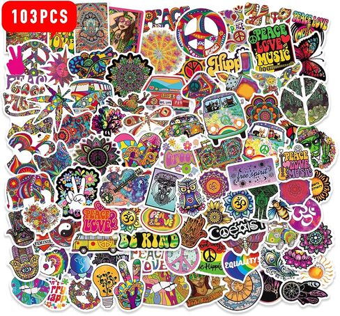 JoyJoy 101PCS Psychedelic Hippie Stickers for Teens Adult Waterproof Water Bottle Car Bike Guitar Skateboard Luggage Greeting Card Gift Box Trippy Stickers in Saudi Arabia