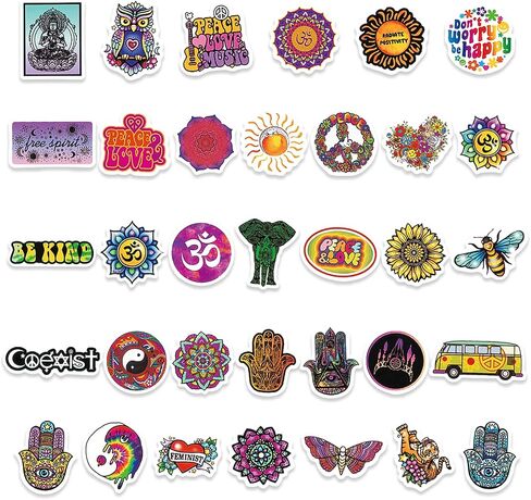 JoyJoy 101PCS Psychedelic Hippie Stickers for Teens Adult Waterproof Water Bottle Car Bike Guitar Skateboard Luggage Greeting Card Gift Box Trippy Stickers in Saudi Arabia