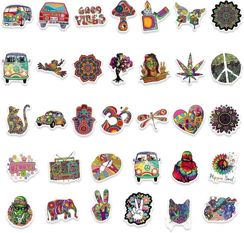 JoyJoy 101PCS Psychedelic Hippie Stickers for Teens Adult Waterproof Water Bottle Car Bike Guitar Skateboard Luggage Greeting Card Gift Box Trippy Stickers in Saudi Arabia