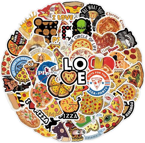 52 قطعة من ملصقات طعام البيتزا للاطفال، ملصقات فينيل مقاومة للماء للابتوب وممتص الصدمات وزجاجات المياه والكمبيوتر والجوال والقبعة الصلبة وملصقات السيارة in Kuwait