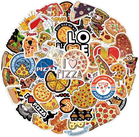 52 قطعة من ملصقات طعام البيتزا للاطفال، ملصقات فينيل مقاومة للماء للابتوب وممتص الصدمات وزجاجات المياه والكمبيوتر والجوال والقبعة الصلبة وملصقات السيارة in Kuwait