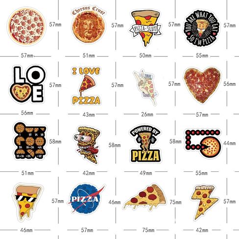 52 قطعة من ملصقات طعام البيتزا للاطفال، ملصقات فينيل مقاومة للماء للابتوب وممتص الصدمات وزجاجات المياه والكمبيوتر والجوال والقبعة الصلبة وملصقات السيارة in Kuwait