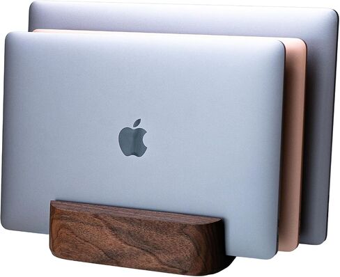 Triple Laptop Stand Vertical Laptop Holder - Vertical Laptop Stand for Desk - Laptop Holder - Handmade of Natural Wood (Triple Walnut) in Kuwait