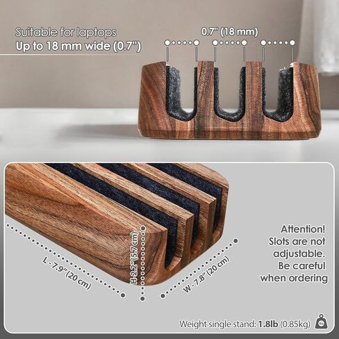 Triple Laptop Stand Vertical Laptop Holder - Vertical Laptop Stand for Desk - Laptop Holder - Handmade of Natural Wood (Triple Walnut) in Kuwait