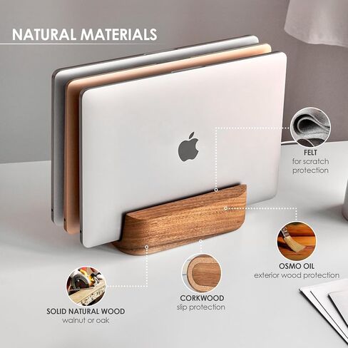 Triple Laptop Stand Vertical Laptop Holder - Vertical Laptop Stand for Desk - Laptop Holder - Handmade of Natural Wood (Triple Walnut) in Kuwait