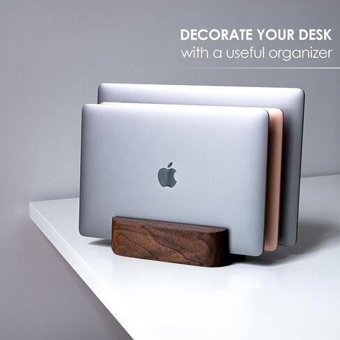 Triple Laptop Stand Vertical Laptop Holder - Vertical Laptop Stand for Desk - Laptop Holder - Handmade of Natural Wood (Triple Walnut) in Kuwait