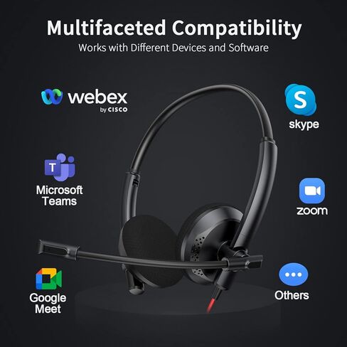 NUBWO HW03 Wired Headset with Microphone, Computer Headset with Microphone, in-Line Control for Laptop, Office, Business, Call Center in Kuwait