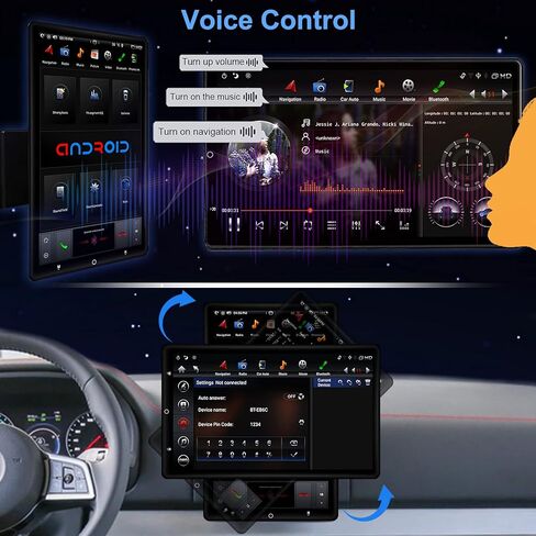 13.6 inch Tesla Style Android Car Stereo with Wireless Carplay,Tesla Radio Universal,1 Din Electric Automatic Rotation Touch Screen Bluetooth for Toyota Ford Honda Nissan Jeep (Android 9.0 4G+64) in Kuwait