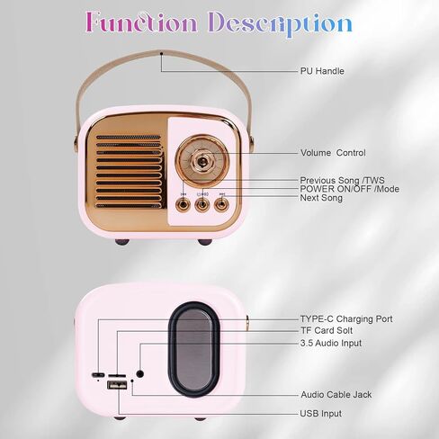 Retro Bluetooth Speaker,Vintage Decor, Gifts for Teen Girls Orange in Kuwait