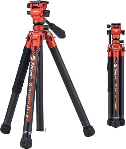 حامل ثلاثي القوائم للسفر من ألياف الكربون من Fotopro X-Aircross 2 مقاس 59 بوصة، لوحة سريعة التحرير برأس سائل بوزن 2.18 رطل، خفيفة الوزن ومحمولة وثابتة، حامل ثلاثي القوائم للسفر لكاميرا DSLR باللون الرمادي in Kuwait