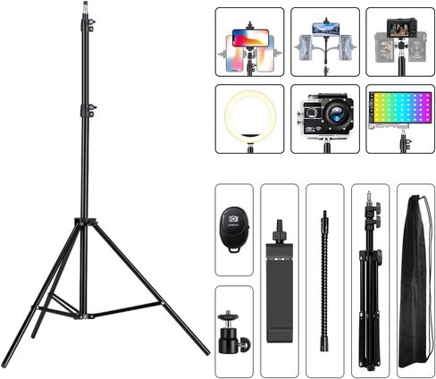 حامل ثلاثي للهاتف الخلوي، حامل ثلاثي القوائم قابل للتعديل مقاس 20 بوصة - 80 بوصة لحامل iPhone للكاميرات ذات رقبة معقوفة وجهاز تحكم عن بعد لتسجيل الفيديو/مدونات الفيديو/البث المباشر/التصوير الفوتوغرافي المتوافق مع معظم الهواتف المحمولة in Kuwait