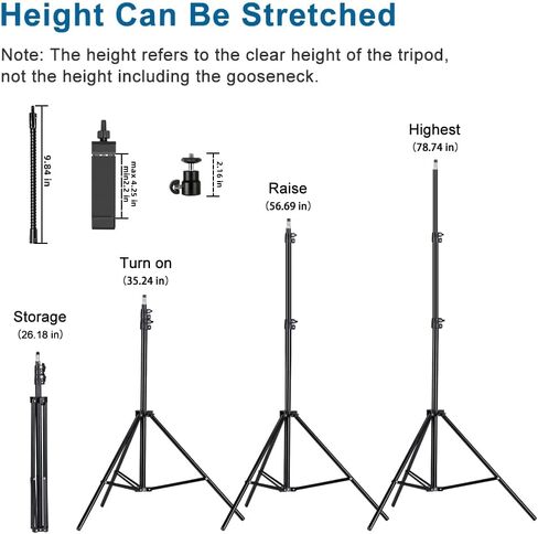 حامل ثلاثي للهاتف الخلوي، حامل ثلاثي القوائم قابل للتعديل مقاس 20 بوصة - 80 بوصة لحامل iPhone للكاميرات ذات رقبة معقوفة وجهاز تحكم عن بعد لتسجيل الفيديو/مدونات الفيديو/البث المباشر/التصوير الفوتوغرافي المتوافق مع معظم الهواتف المحمولة in Kuwait
