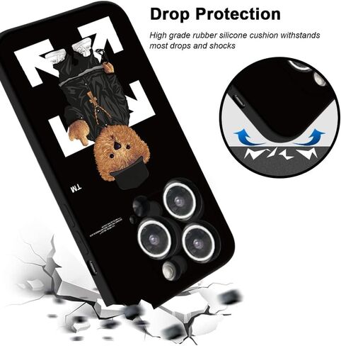 PSUJAO Compatible with Cool iPhone 15 Pro case for Boys,Funny Aesthetic Soft Silicone Gel Rubber Shockproof Cover Full Body Drop Protection (Black, iPhone 15 pro) in Kuwait