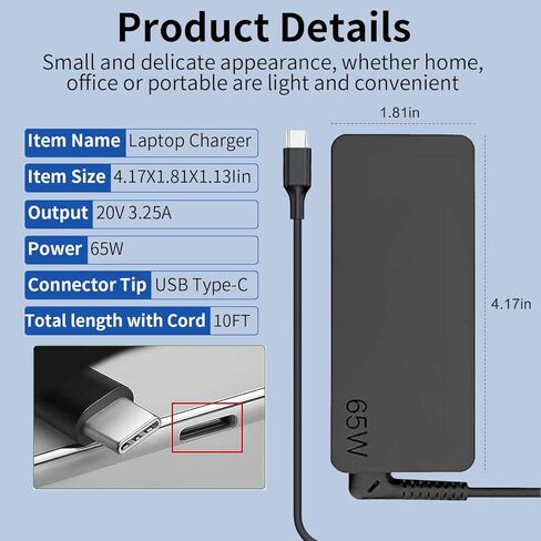 شاحن كمبيوتر محمول USB C لشاحن الكمبيوتر المحمول Lenovo Yoga/Thinkpad/Chromebook شاحن بديل لشاحن الكمبيوتر المحمول Lenovo 65 وات نوع C شاحن كمبيوتر USB C مزود طاقة in Saudi Arabia