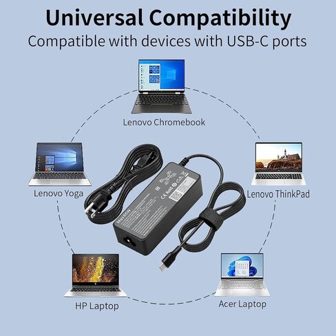 شاحن كمبيوتر محمول USB C لشاحن الكمبيوتر المحمول Lenovo Yoga/Thinkpad/Chromebook شاحن بديل لشاحن الكمبيوتر المحمول Lenovo 65 وات نوع C شاحن كمبيوتر USB C مزود طاقة in Saudi Arabia