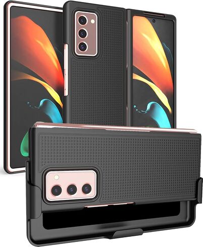 حافظة مع مشبك لهاتف Galaxy Z Fold 2، هاتف Nakedcellphone [أحمر] غطاء صلب نحيف ذو نسيج شبكي وحامل عرض بحزام مخصص لهاتف Samsung Galaxy Z Fold 2 5G (SM-F916) in Saudi Arabia