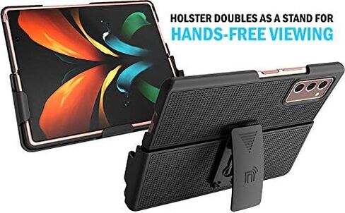 حافظة مع مشبك لهاتف Galaxy Z Fold 2، هاتف Nakedcellphone [أحمر] غطاء صلب نحيف ذو نسيج شبكي وحامل عرض بحزام مخصص لهاتف Samsung Galaxy Z Fold 2 5G (SM-F916) in Saudi Arabia