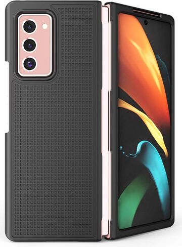 حافظة مع مشبك لهاتف Galaxy Z Fold 2، هاتف Nakedcellphone [أحمر] غطاء صلب نحيف ذو نسيج شبكي وحامل عرض بحزام مخصص لهاتف Samsung Galaxy Z Fold 2 5G (SM-F916) in Saudi Arabia