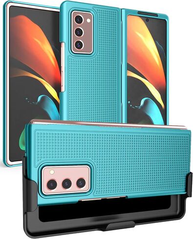 Case with Clip for Galaxy Z Fold 2, Nakedcellphone [Red] Grid Texture Slim Hard Cover and Custom Belt Hip Holster Holder View Stand Combo for Samsung Galaxy Z Fold 2 5G Phone (SM-F916) in Kuwait