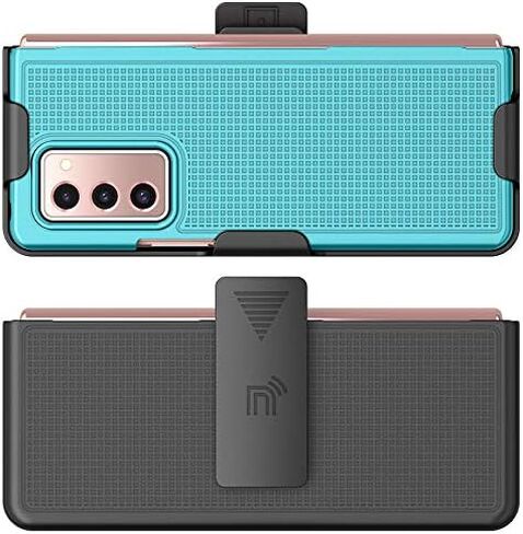 Case with Clip for Galaxy Z Fold 2, Nakedcellphone [Red] Grid Texture Slim Hard Cover and Custom Belt Hip Holster Holder View Stand Combo for Samsung Galaxy Z Fold 2 5G Phone (SM-F916) in Kuwait